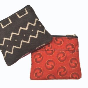 Coin Purse with Mudcloth and  Shweshwe backing fabric -Red