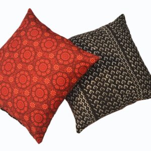 Cushion Cover Black Mudcloth  with ShweShwe fabric backing-Red