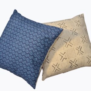Cushion Cover White Mudcloth with Blue Shweshwe fabric