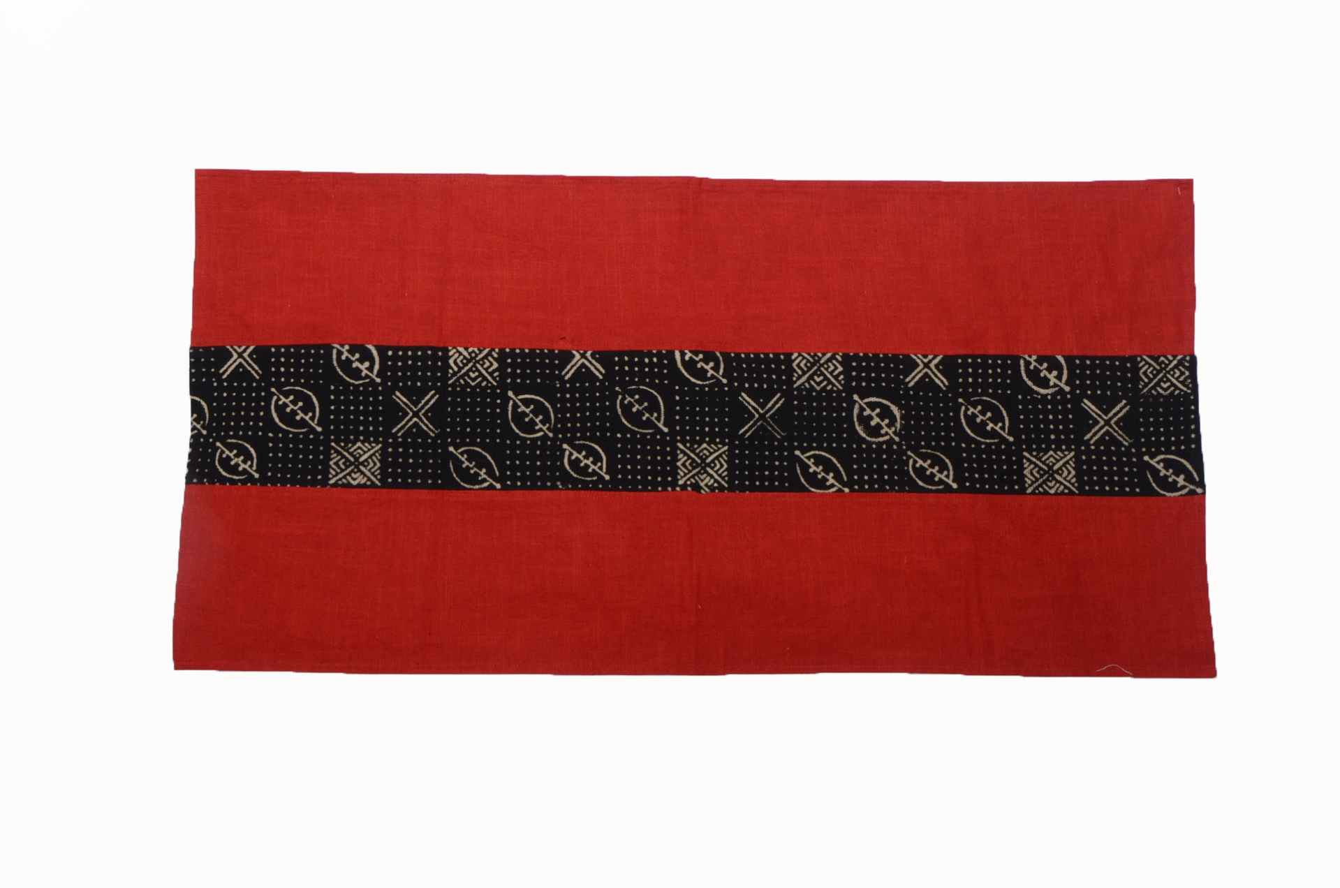Black Mudcloth Table Runner with Red Linen