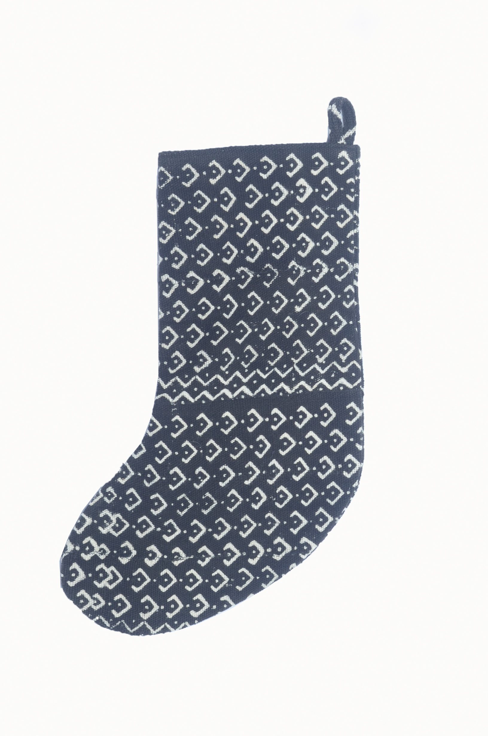 Mudcloth Christmas Stocking - Black & White Double Sided Mudcloth