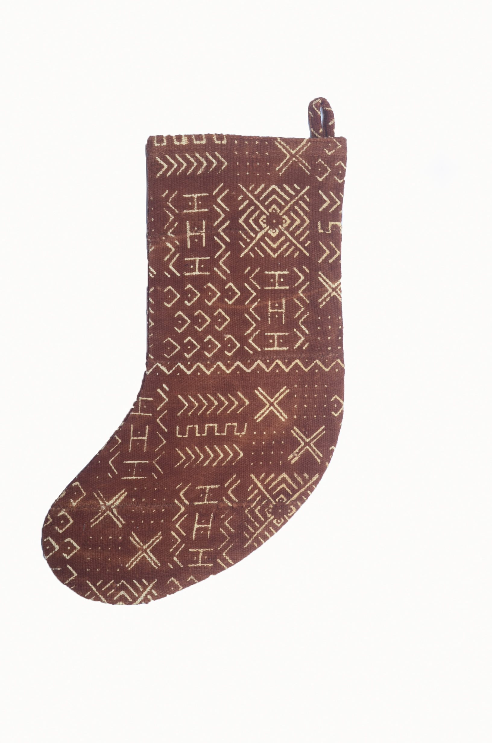 Mudcloth Christmas Stocking - Brown Double Sided Mudcloth